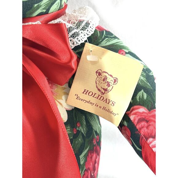 Vintage Holiday Floral Teddy Bear By Sandy Holiday 20” W/ Original Tag - Picture 5 of 6